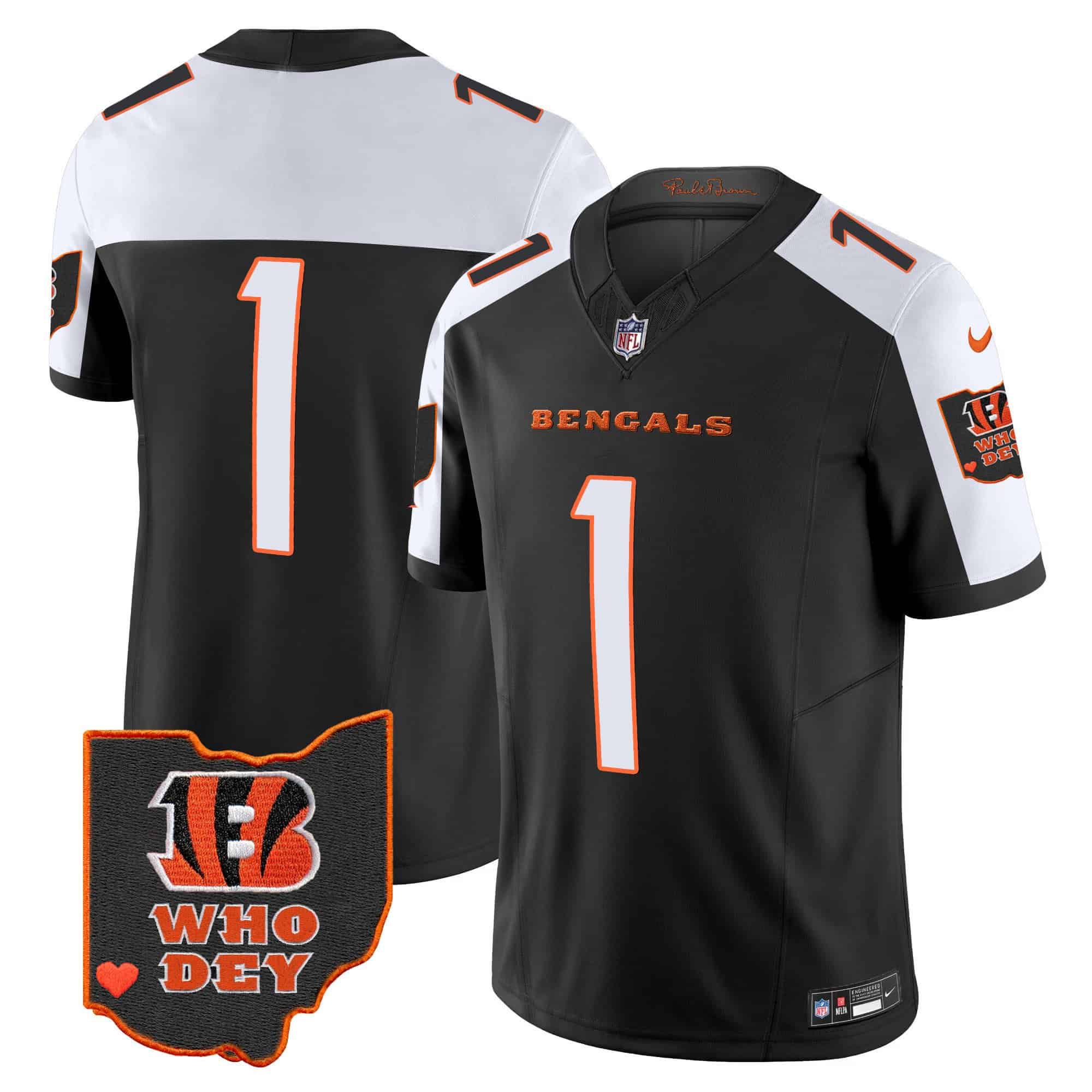 Men Cincinnati Bengals #1 Chase Black 2024 Nike Patch Vapor Limited NFL Jersey style 1